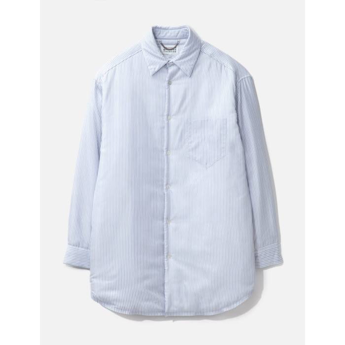 メゾンマルジェラ Maison Margiela 【 Padded Stripe Shirt Unisex Blue 】 Padded パッド Stripe 縞模様 ユニ一発やる 青碧 青碧