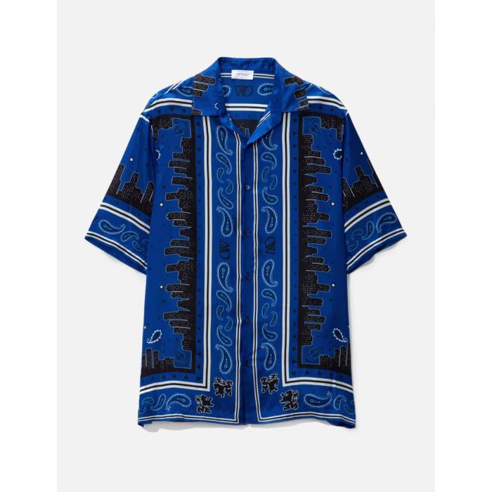 【 Bandana Bowling Shirt Men Nautical Blue 】 メンズ 青色 ブルー