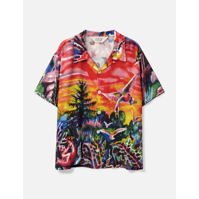 Brain Dead 【 Forgotten Forest Short Sleeve Button Up Shirt Men Red/ Multi 】 フォレスト Sleeve スリーブ メンズ Red 赤・レッド