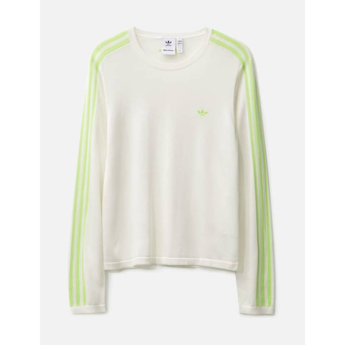 アディダス Adidas Originals 【 Wales Bonner Knit Long Sleeve T-Shirt Unisex White 】 編み物 Sleeve 捩り プルオーバー ユニ一発やる 白いこと 白いこと