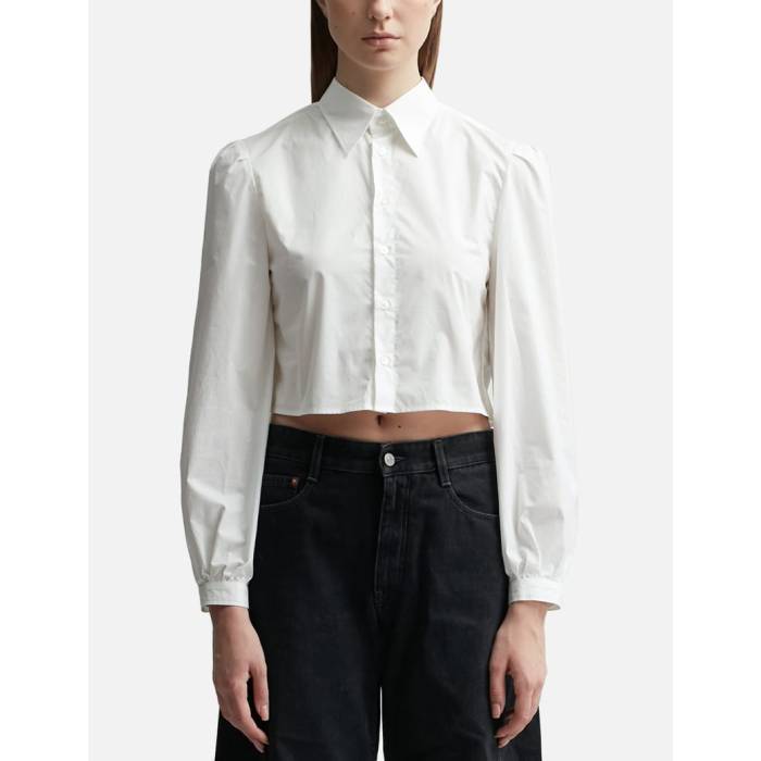 住み家 マルジェラ Mm6 Maison Margiela 【 Poplin Destructured Cropped Shirt Women White 】 レディース 白いこと 白いこと