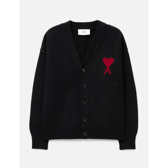 意中の女 Ami 【 Cardigan With Contrasted  De Coeur Unisex Black/Red 】 ジレー ユニ一発やる 黒いこと 黒いこと Red 赤・赤いこと