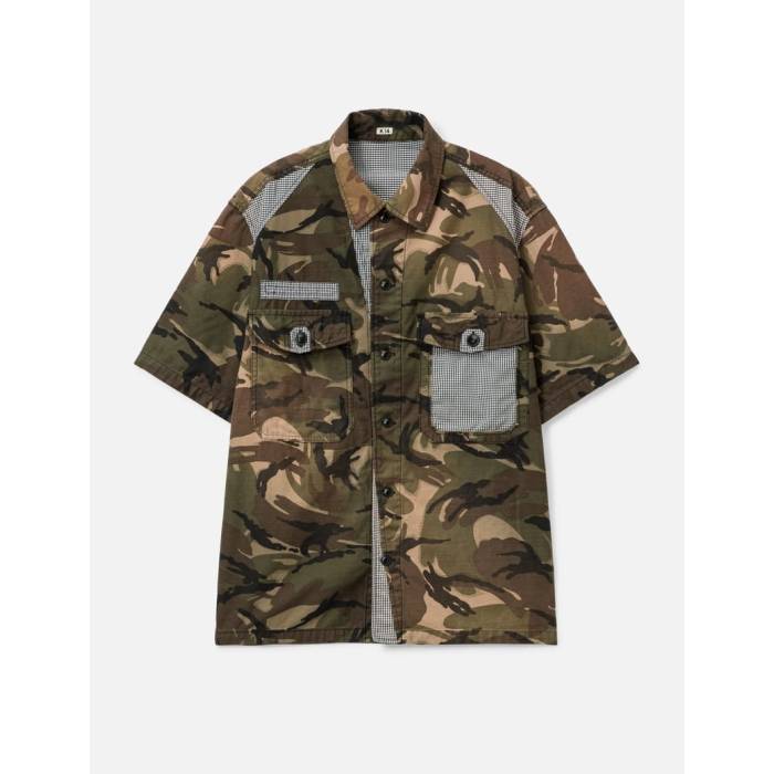Khoki 【 Patchworked Camo Shirt Men Black 】 家鴨柄 メンズ 黒いこと 黒いこと