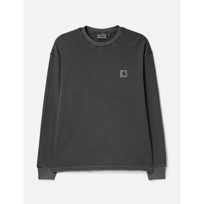 Carhartt Work In Progress 【 Long Sleeve Vista Waffle T-Shirt Men Black Garment Dyed 】 Sleeve スリーブ ワッフル Tシャツ メンズ 黒色 ブラック｜スニケス