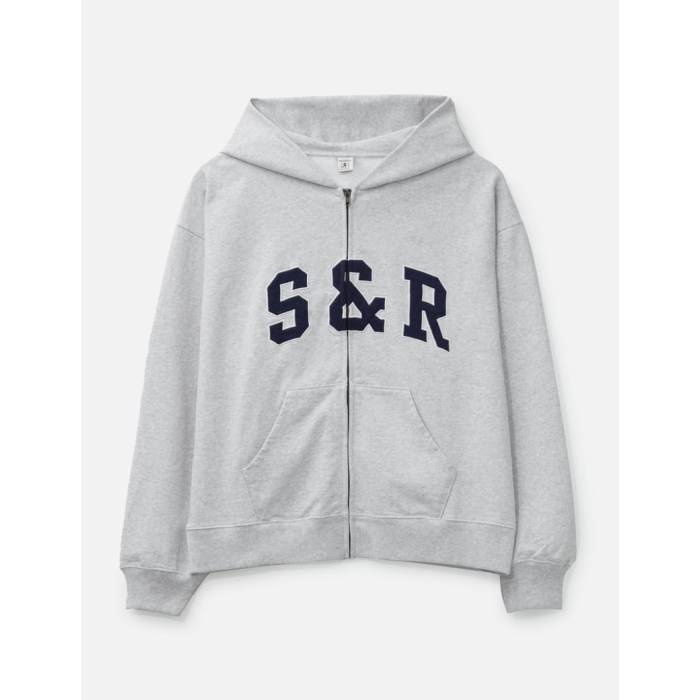 Sporty & Rich 【 S&R Ivy Zip Hoodie Unisex Heather Gray / Navy 】 フーディー パーカー ユニセックス heather ヘザー gray 灰色・グレー・グレイ 紺色 ネイビー|スニケス