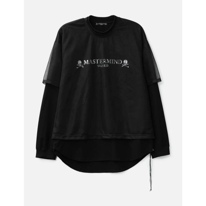 マスターマインドワールド Mastermind World 【 Sheer Layered Boxy Long Sleeve T-Shirt Men Black/ Black 】 Sleeve 衣袂 ティーシャツ メンズ 黒いこと 黒いこと