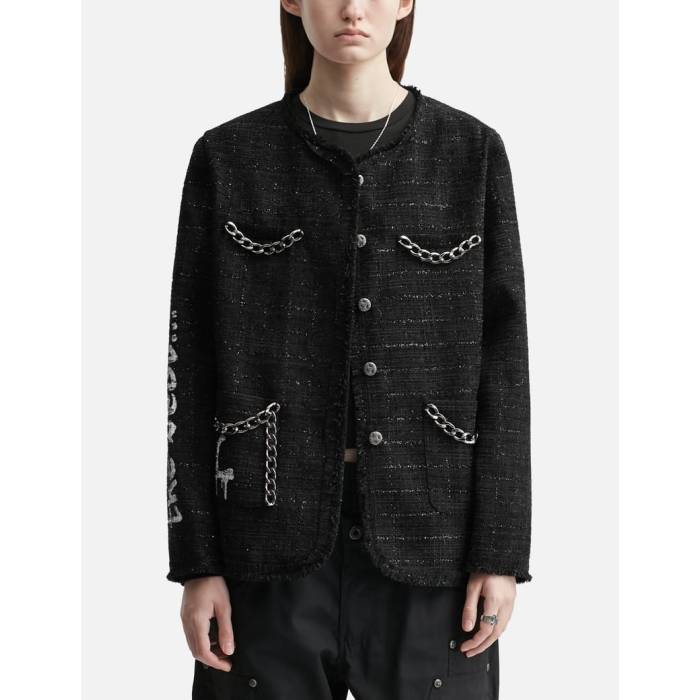 Yeel 【 Painted Tweed Jacket With Chain Detail Black Women Black 】 Jacket ジャケット 黒色 ブラック レディース 黒色 ブラック