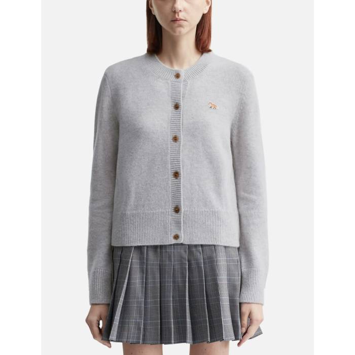 【 Baby Fox Lambswool Fitted Cardigan Women Light Grey Melange 】 稲荷 ジレー レディース 薄墨色 薄墨色
