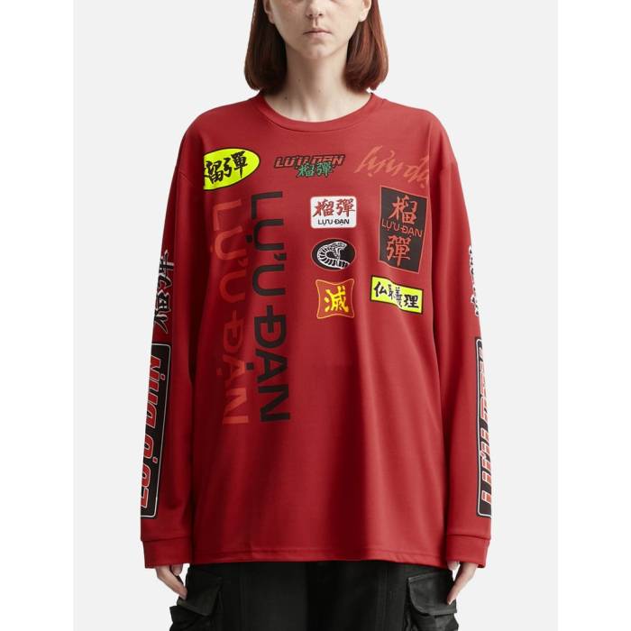 Luu Dan 【 Oversized Long Sleeve T-Shirt Unisex Motorcross / Blood Red 】 Sleeve スリーブ Tシャツ ユニセックス Red 赤・レッド