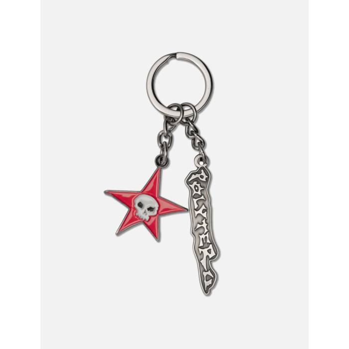 Polyteru 【 Hank Key Ring 004 - Red Star Skull Unisex Silver 】 Red 赤・レッド ユニセックス Silver 銀色・シルバー