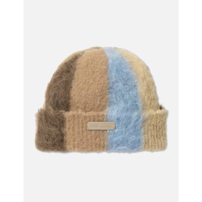 意中の女 Ami 【 Striped  De Coeur Beanie Men Cafe Cream/Sky/Camel/White 】 鳥打ち帽 かぶり笠 メンズ 皮膚軟化剤 天の原 camel 駱駝 白いこと 白いこと