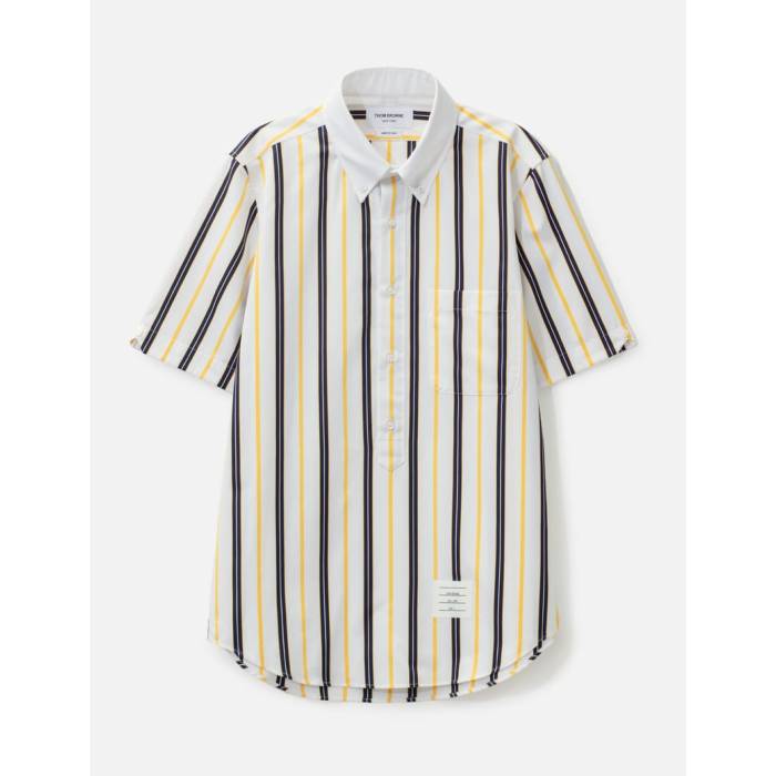 トム 赤銅色 Thom Browne 【 Repp Stripe Poplin Short Sleeve Shirt Men Pale Yellow 】 Stripe 縞模様 Sleeve 衣袂 メンズ yellow 黄味がかった・黄色