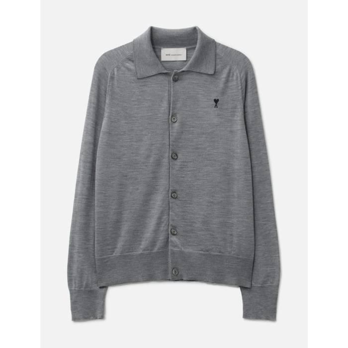 意中の女 Ami 【 Wool Shirt Collar  De Coeur Cardigan Unisex Heather Grey / Black 】 ジレー ユニ一発やる heather ギョリュウモドキ 薄墨色 薄墨色 黒いこと 黒いこと
