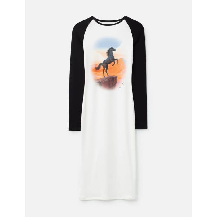 Markgong 【 Raglan Sleeve Midi Dress With Retro Print Women Black 】 Raglan ラグラン Sleeve 捩り お召しもの レトロ レディース 黒いこと 黒いこと