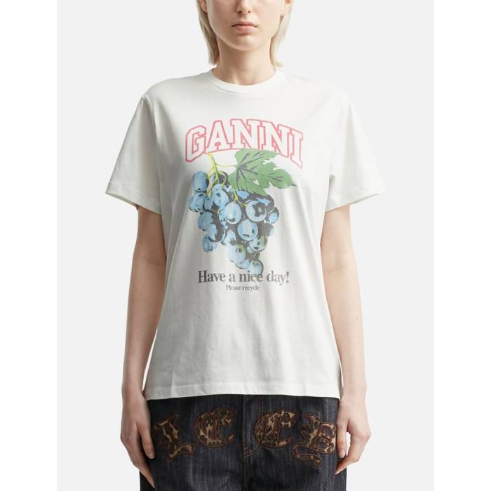 ガニー Ganni 【 Grapes Print T-Shirt Women Egret 】 Tシャツ レディース