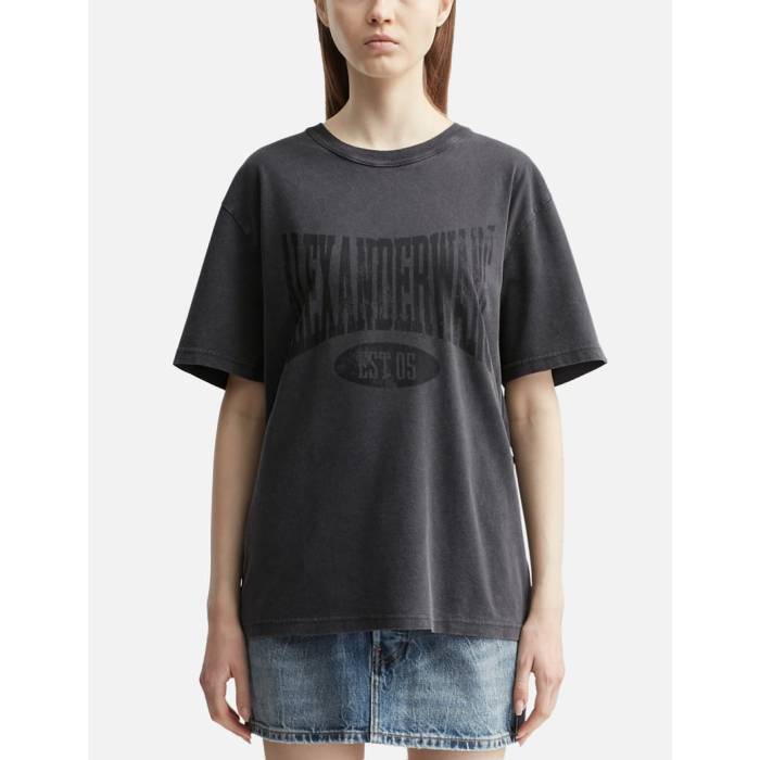 T By Alexander Wang 【 Distressed Logo Cotton T-Shirt Women Faded Black 】 ロゴタイプ ティーシャツ レディース 黒いこと 黒いこと