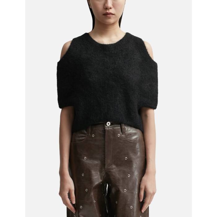 Open Yy 【 Cut-Out Knit Top Women Black 】 ニット レディース 黒色 ブラック