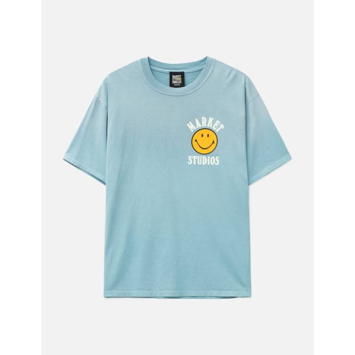 Market 【 X Smiley Upside Down Lockup T-Shirt Men Retro Blue 】 ダウン Tシャツ メンズ レトロ 青色 ブルー