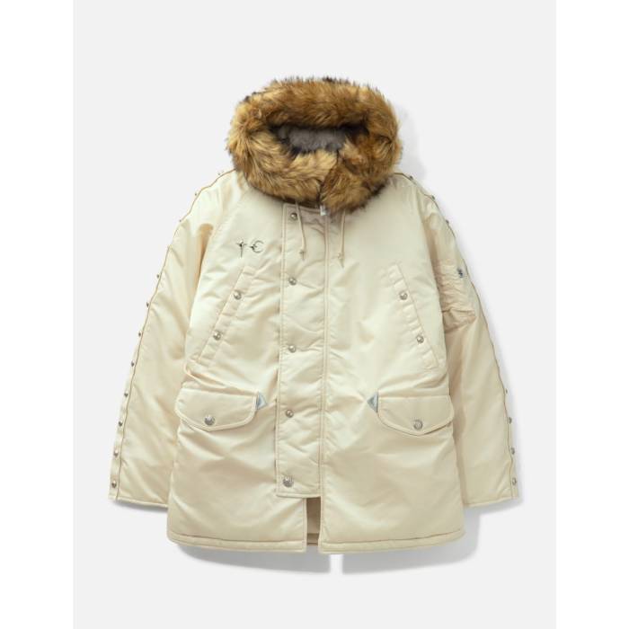 Thug Club 【 X Alpha Industries N-3B Parka (Detachable Rivet Velcro(+)) Men Vintage/ White 】 アルファ パーカー メンズ vintage ビンテージ・ヴィンテージ 白色 ホワイト｜スニケス