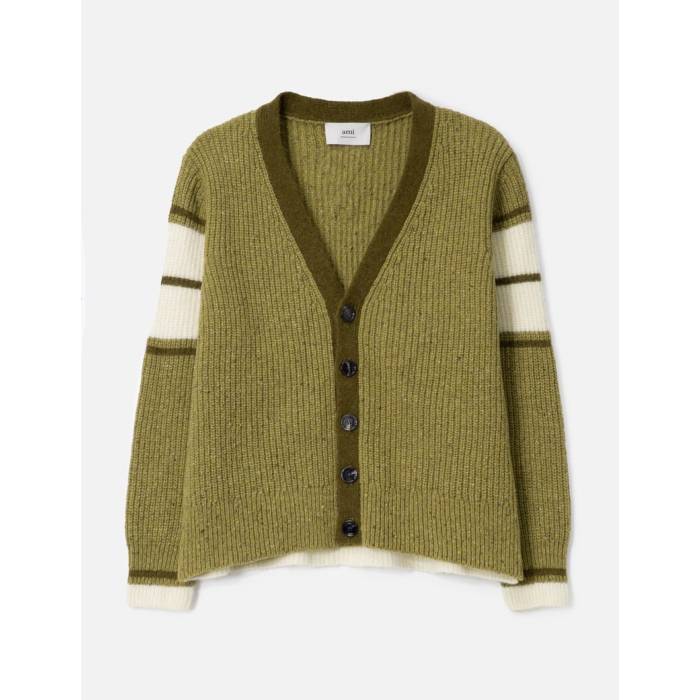 意中の女 Ami 【 Wool College Cardigan Men Green Lichen 】 分科大学 ジレー メンズ green 緑・緑であること