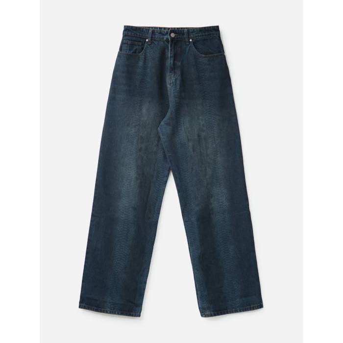 Basketcase 【 Lax Baggy Denim Snakeskin Men Dark Blue 】 ジーンズ メンズ 青み 青色