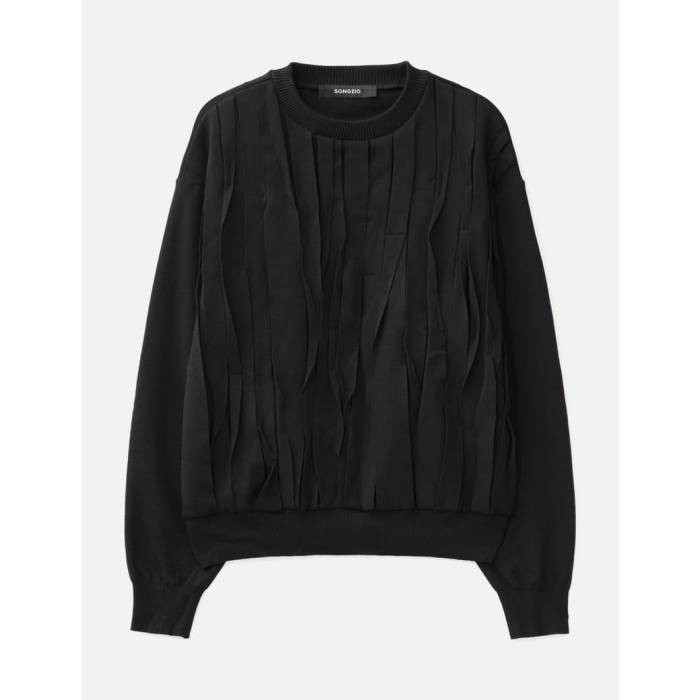 Songzio 【 Asymmetric Pleats Sweater Men Black 】 トレーナー メンズ 黒色 ブラック