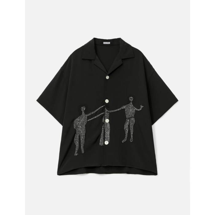 Glass Cypress 【 Black Short Sleeve Dancing Woman Silk Shirt Men Black 】 黒色 ブラック Sleeve スリーブ メンズ 黒色 ブラック|スニケス