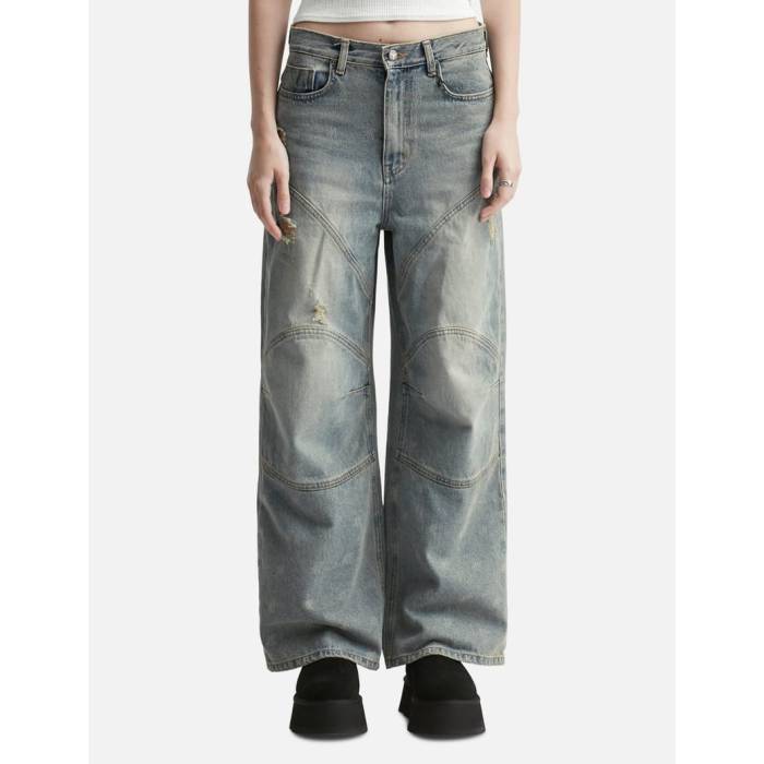 Yeel 【 Logo Print Paneled Pants Blue Women Blue 】 ロゴタイプ 青味 青み レディース 青味 青み