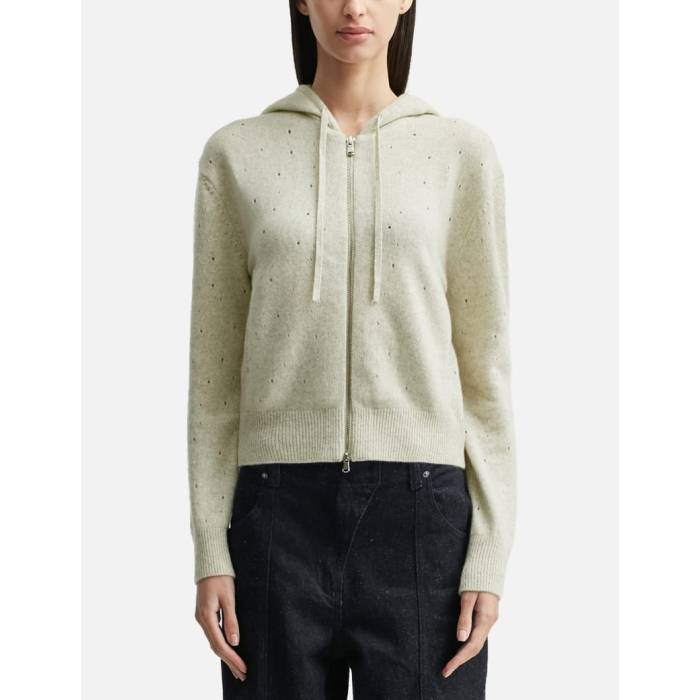 Anggae 【 Eyelet Knit Hood Zip Up Women Ivory 】 ニット レディース アイボリー