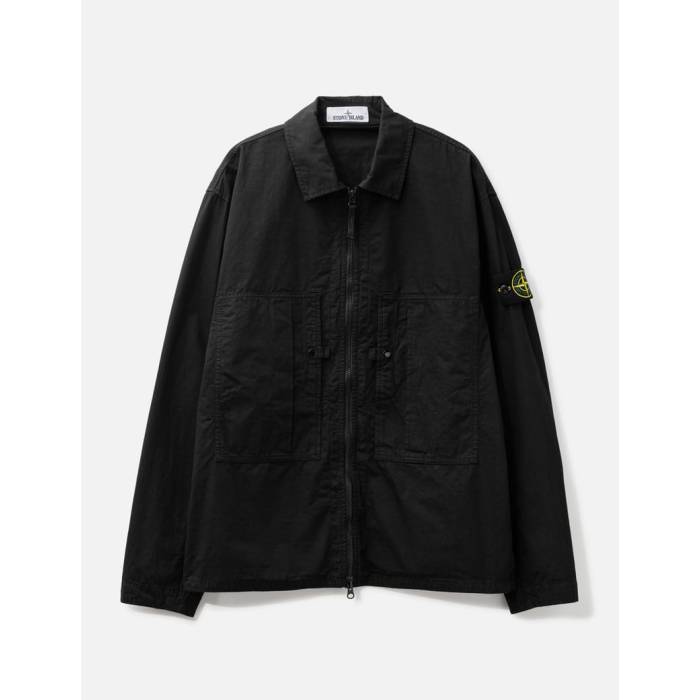 ストーンアイランド Stone Island 【 Mercerised Organic Cotton Ripstop Zip-Up Overshirt Men Black 】 メンズ 黒いこと 黒いこと