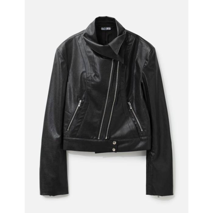 Grace Elwood 【 Slit Rider Jacket Women Black 】 Jacket 上衣 レディース 黒いこと 黒いこと