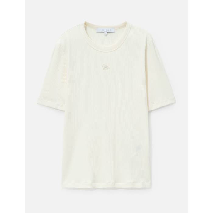 【 Baby Fox Ribbed Fitted T-Shirt Women Pure Ecru 】 稲荷 ティーシャツ レディース 純一無雑