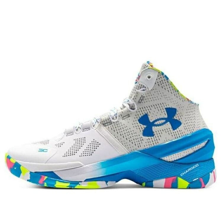 カリー 白色 ホワイト 青色 ブルー ピンク 緑 グリーン アンダーアーマー PLASH PARTY スニーカー メンズ UNDER ARMOUR UNDER ARMOUR CURRY 2 RETRO 3026282-100 / WHITE BLUE PINK GREEN