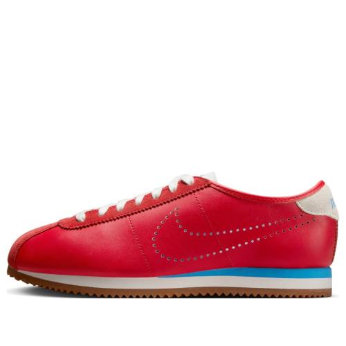 ナイキ コルテッツ なめし革 赤 赤いこと 青み 青色 白いこと 白いこと \u0027UNIVERSITY SWOOSH\u0027 スニーカー レディース NIKE (WMNS) CORTEZ LEATHER RED BLUE PERFORATED HQ1841-600 / UNIVERSITY RED SUMMIT WHITE GUM