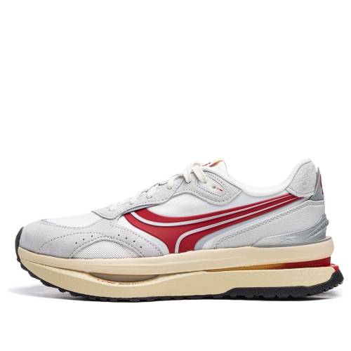 リーニン 赤 レッド 灰色 グレー ベージュ 'GREY BEIGE' スニーカー メンズ LI-NING GLORY RENEW RED AGCU073-11 / GREY RED BEIGE｜スニケス