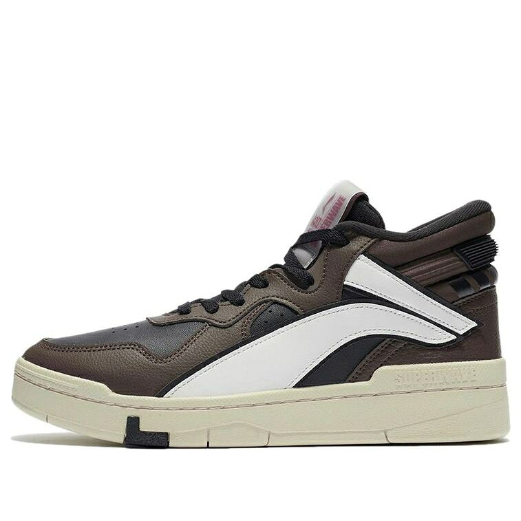 リーニン ミッド 茶色 ブラウン 黒色 ブラック 白色 ホワイト 'BROWN WHITE' スニーカー メンズ LI-NING SUPERWAVE MID AGCR233-5 / BROWN BLACK WHITE