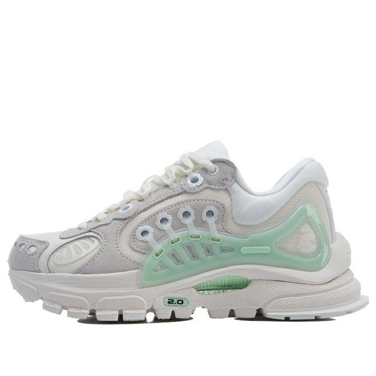 リーニン エース 灰色 グレー 白色 ホワイト 緑 グリーン 'GREY GREEN' スニーカー レディース LI-NING (WMNS) FURIOUS RIDER ACE 2 X PARIS FASHION WEEK ARHR092-2 / GREY WHITE GREEN｜スニケス