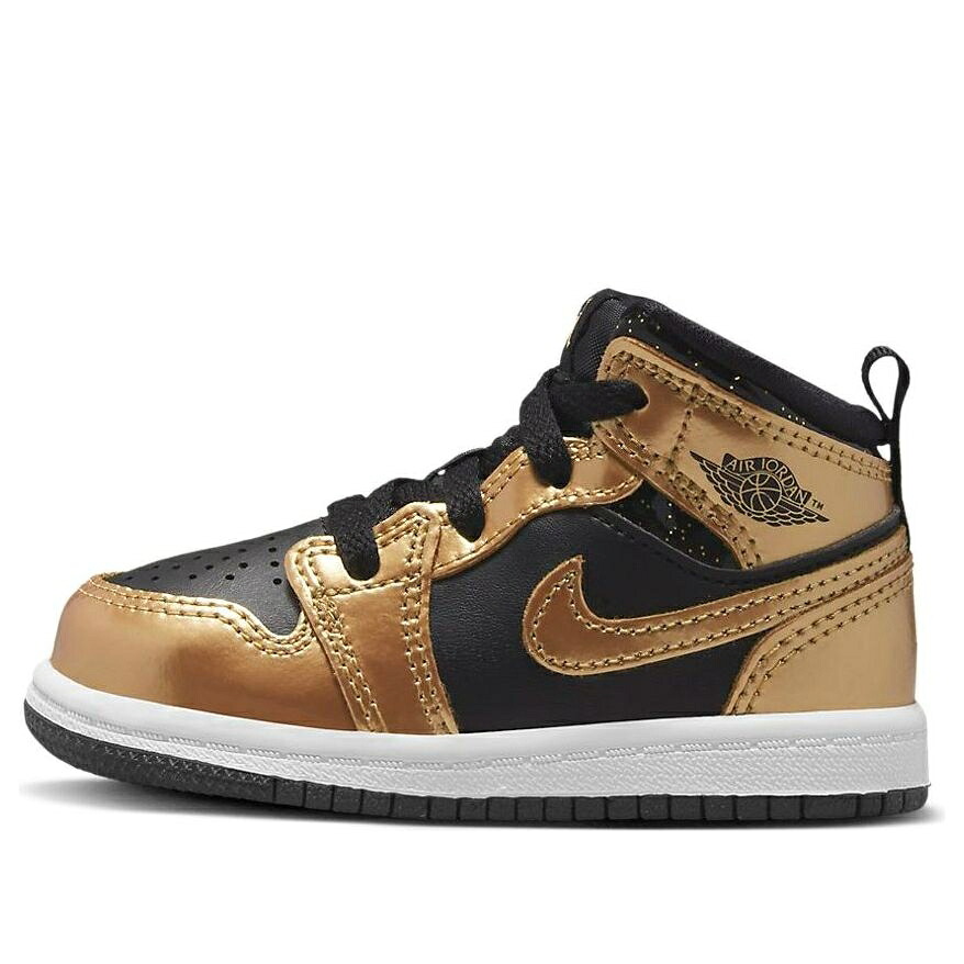 ナイキ ジョーダン ミッド ゴールド 黒色 ブラック 白色 ホワイト 'METALLIC BLACK' ベビー JORDAN (TD) AIR 1 MID SE GOLD DR6969-071 / BLACK WHITE METALLIC GOLD|スニケス