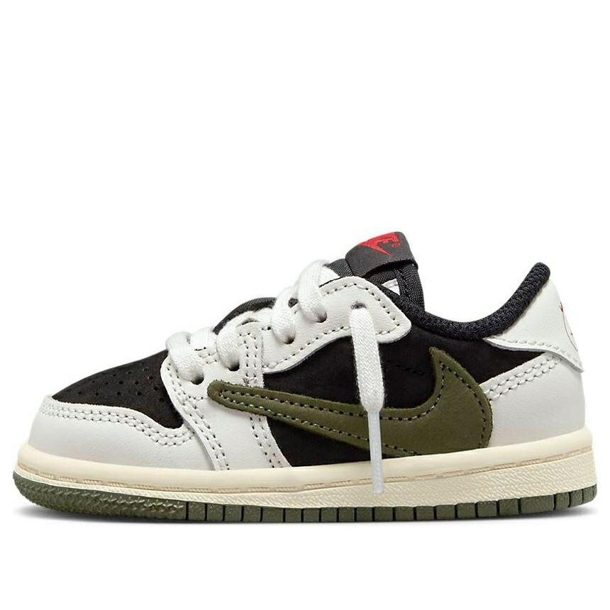 ナイキ ジョーダン 赤 レッド 黒色 ブラック トラヴィススコット \u0027OLIVE\u0027 ベビー JORDAN (TD) AIR 1 RETRO LOW OG SP X TRAVIS SCOTT DZ5908-106 / SAIL UNIVERSITY RED BLACK MEDIUM