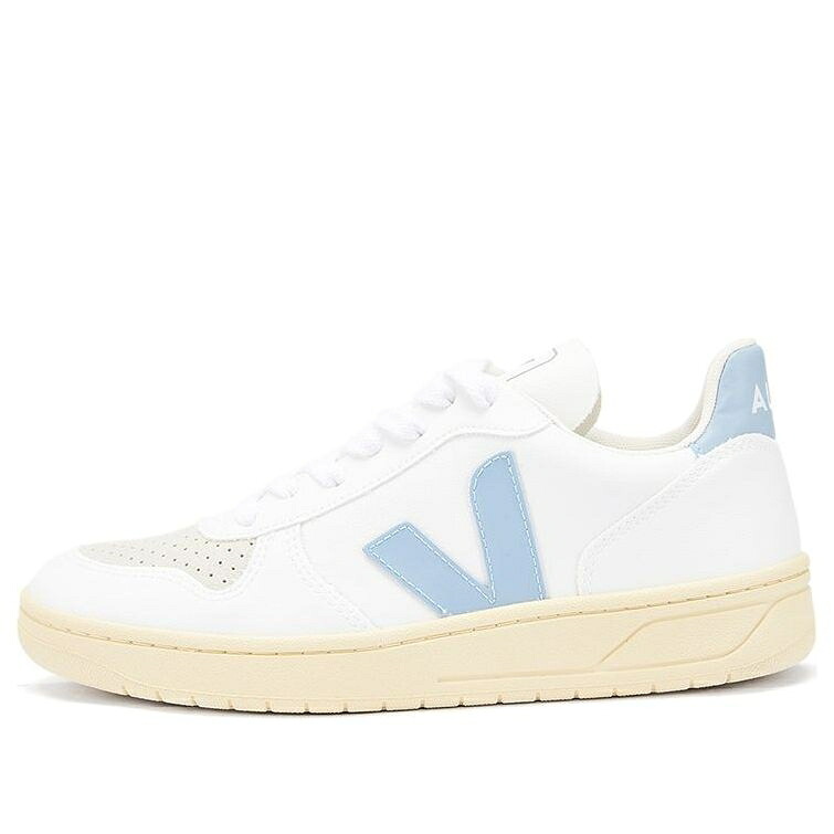 ヴェジャ しろがね色 スチール写真 白いこと 白いこと 青碧 青碧 皮膚軟化剤 \u0027WHITE SOLE\u0027 スニーカー メンズ VEJA V-10 LACE-UP STEEL BUTTER VX072728 / WHITE BLUE CREAM