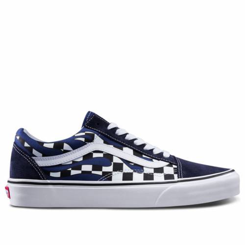 ヴァンズ バンズ 青 ブルーチーズ 白色 白み 年寄りの学園 Checker Flame スニーカー メンズ Vans Sneakers Shoes Blue Checker True White Ice Org Br