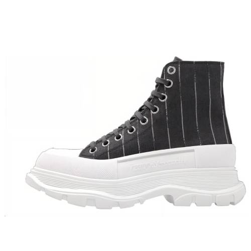 アレキサンダーマックイーン 黒色 ブラック 白色 ホワイト 'BLACK STRIPED' スニーカー レディース ALEXANDER MCQUEEN (WMNS) ALEXANDER MCQUEEN TREAD SLICK LACE UP ANKLE SNEAKERS 766898W4XA11678 / BLACK WHITE