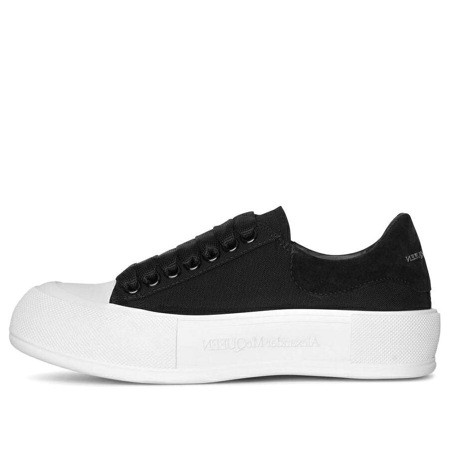 アレキサンダーマックイーン 白いこと 白いこと 黒いこと 黒いこと \u0027BLACK SOLE\u0027 スニーカー レディース ALEXANDER MCQUEEN (WMNS) ALEXANDER MCQUEEN DECK LACE UP PLIMSOLL WHITE 654593W4PQ11070 / BLACK WHITE