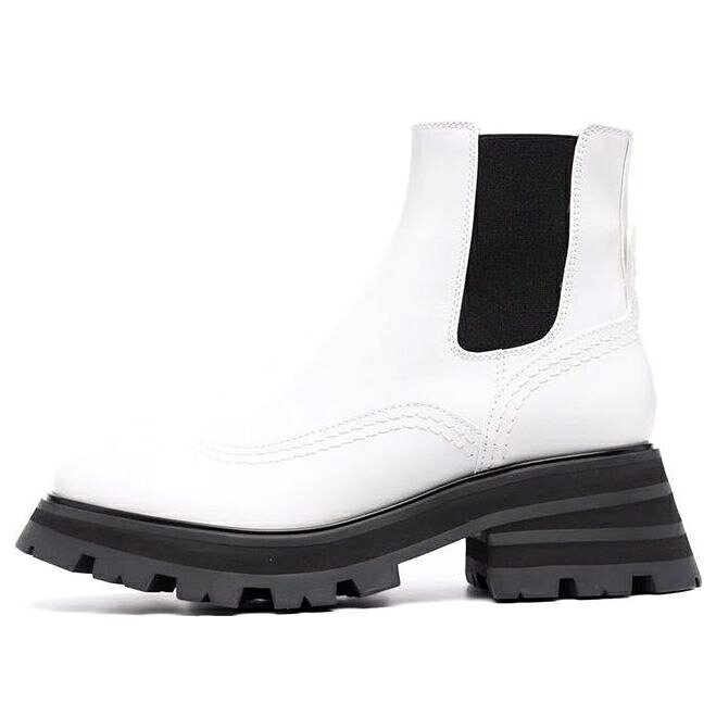 アレキサンダーマックイーン レザー ブーツ 白色 ホワイト 'WHITE BLACK' スニーカー レディース ALEXANDER MCQUEEN (WMNS) ALEXANDER MCQUEEN LEATHER CHELSEA ANKLE BOOTS 666368WHZ849360 / WHITE|スニケス