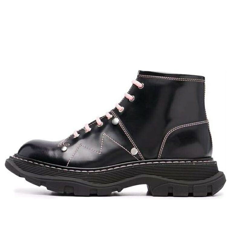 アレキサンダーマックイーン ブーツ 黒いこと 黒いこと サクラ色 \u0027BLACK PINK\u0027 スニーカー レディース ALEXANDER MCQUEEN (WMNS) ALEXANDER MCQUEEN CONTRAST STITCH TREAD LACE UP BOOTS 595469WHZ881336 / BLACK PINK