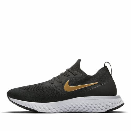 ナイキ レディース エピック リアクト フライニット 黒色 ブラック ゴールド スニーカー Epic Nike Womens Wmns React Flyknit Marathon Running Shoes Sneakers Black Metallic Gold Sermus Es