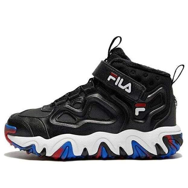 フィラ ライフスタイル スニーカー 運動靴 黒色 ブラック 白色 ホワイト 青色 ブルー 'BLACK WHITE' ジュニア キッズ FILA (GS) LIFESTYLE HIGH-TOP SHOES K15B342991PBW / BLACK WHITE BLUE ベビー マタニティ