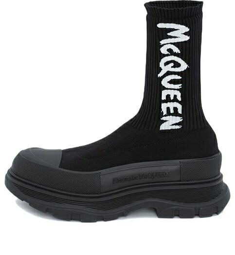 アレキサンダーマックイーン ニット ブーツ 黒色 ブラック 白色 ホワイト 'BLACK WHITE' スニーカー メンズ ALEXANDER MCQUEEN ALEXANDER MCQUEEN GRAFFITI KNIT TREAD SLICK BOOTS 705671W4TV11070 / BLACK WHITE