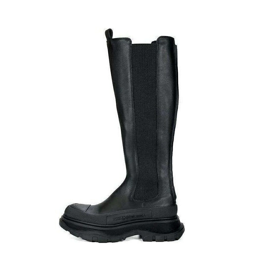 アレキサンダーマックイーン なめし革 ブーツ 黒いこと 黒いこと \u0027BLACK\u0027 スニーカー レディース ALEXANDER MCQUEEN (WMNS) ALEXANDER MCQUEEN TREAD LEATHER OVER-THE-KNEE BOOTS 707682WHZ661000 / BLACK