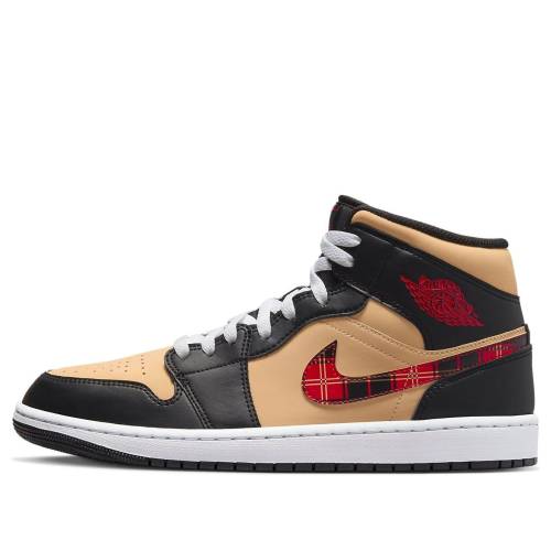 ナイキ ジョーダン ミッド 黒色 ブラック 茶色 ブラウン 赤 レッド TARTAN SWOOSH スニーカー メンズ JORDAN AIR 1 MID SE DZ5329-001 / BLACK BROWN RED